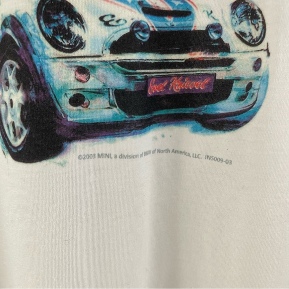 Vintage 2003 Evel Knievel White Mini Cooper Oversized Short Sleeve Graphic Tee - Picture 6 of 10